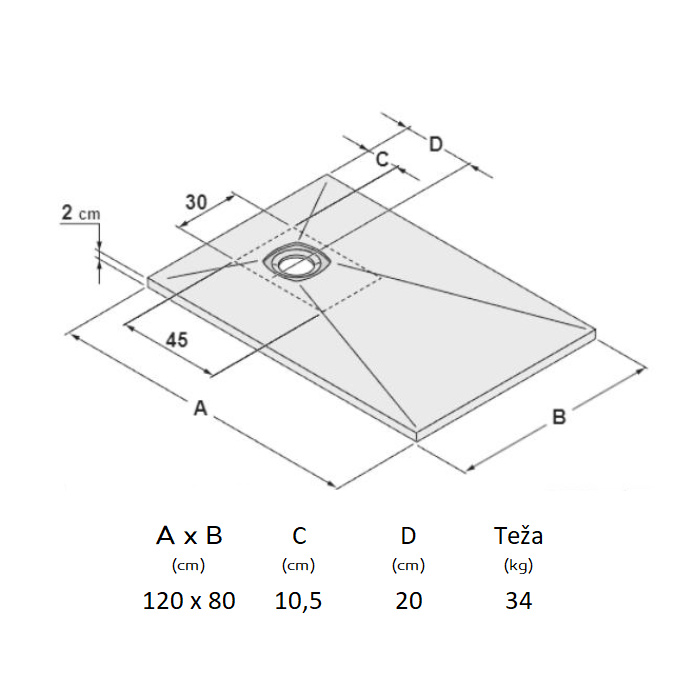 talna tuš kad lotus 80x120cm liti marmor, bela talna tuš kad lotus 80x120cm liti marmor, bela