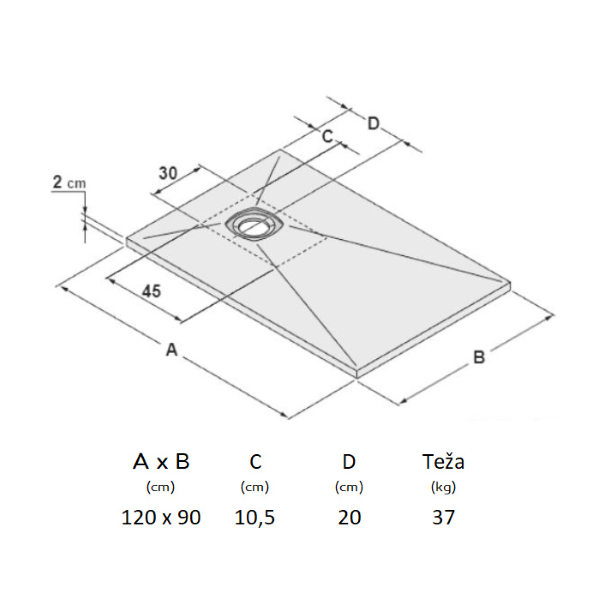 talna tuš kad lotus 90x120cm liti marmor, bela talna tuš kad lotus 90x120cm liti marmor, bela