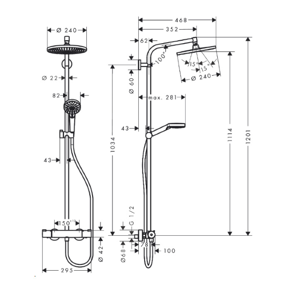 termostatski tuš set nadglavni crometta s 240 1jet, 27267000, hansgrohe