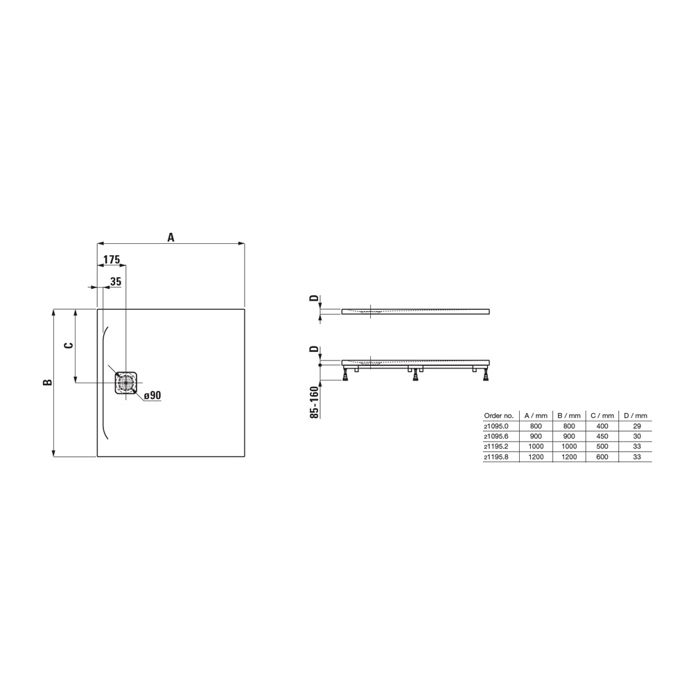 tuš kad kvadratna protizdrsna marbond 900x900mm pro, laufen