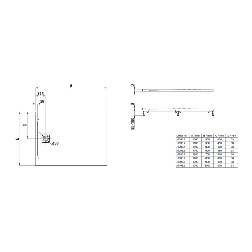 tuš kad pravokotna protizdrsna marbond 1000x800mm pro, laufen