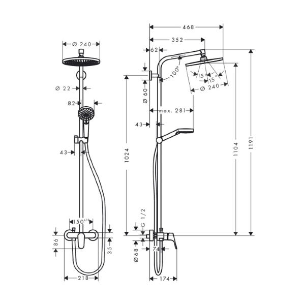 tuš set nadglavni crometta s 240 1jet, 27269000, hansgrohe