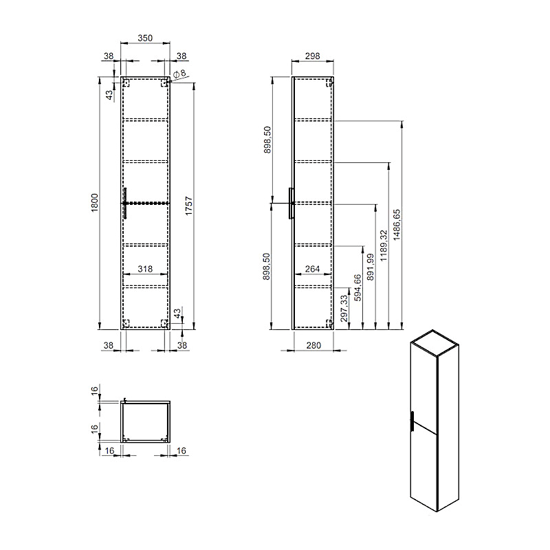 visoka kopalniška omara linea bela 180cm