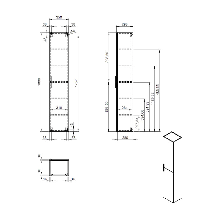 visoka kopalniška omara linea gold oak 180cm