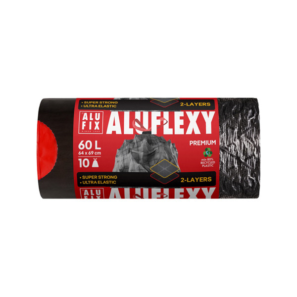 vreče za smeti s trakom aluflexy 60l 64x69cm 10/1 jekleno sive, alufix