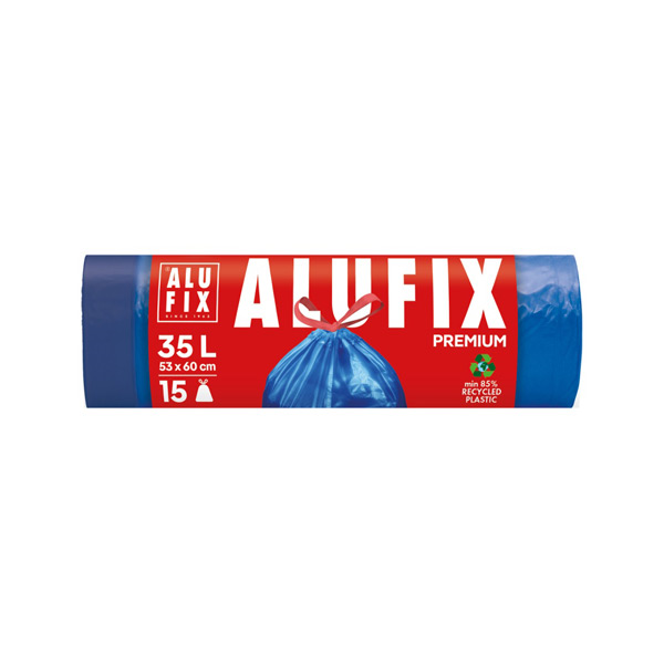 vreče za smeti s trakom premium 35l 53x60cm 15/1 modre, alufix