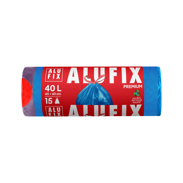 vreče za smeti s trakom premium 40l 60x60cm 15/1 modre, alufix